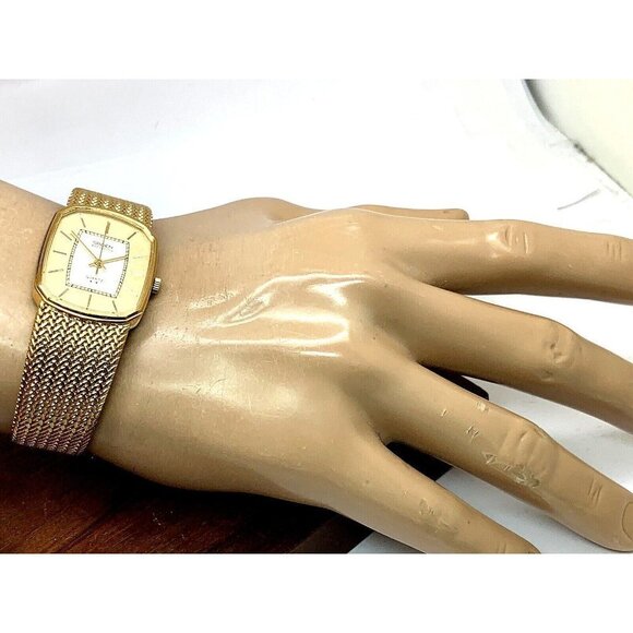 Gruen Unisex Watch 2 Star Quartz Gold Dial Rectangular Mesh Stainless St… - Picture 3 of 12